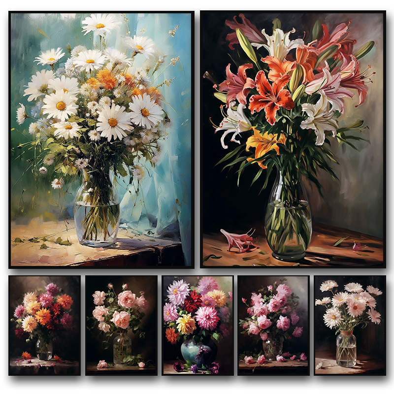 Resin Art With Flowers - ดอกไม้วินเทจในแจกัน ดอกคามิลเลีย ดอกซากุระ ภาพวาดเพชร ภาพดอกไม้ ภาพนิ่ง