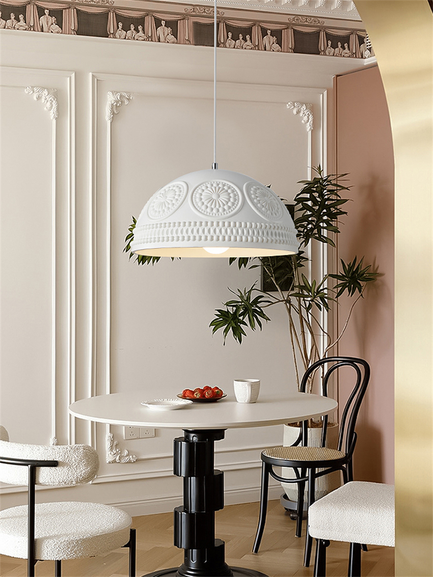 Resin Art Dining Table - โคมไฟห้อยเพดานเรซิ่นสีขาวสไตล์ฝรั่งเศส สำหรับโต๊ะอาหาร บาร์ เคาน์เตอร์ครัว โคมไฟข้างเตียงนอน โคมไฟห้องนอน
