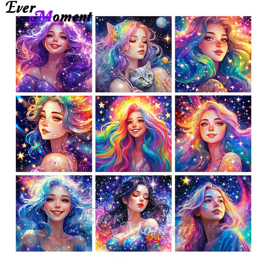 Resin Art Pouring - Ever Moment Pourred กาว 5D เพชรภาพวาดชุดสาวสวยเงา