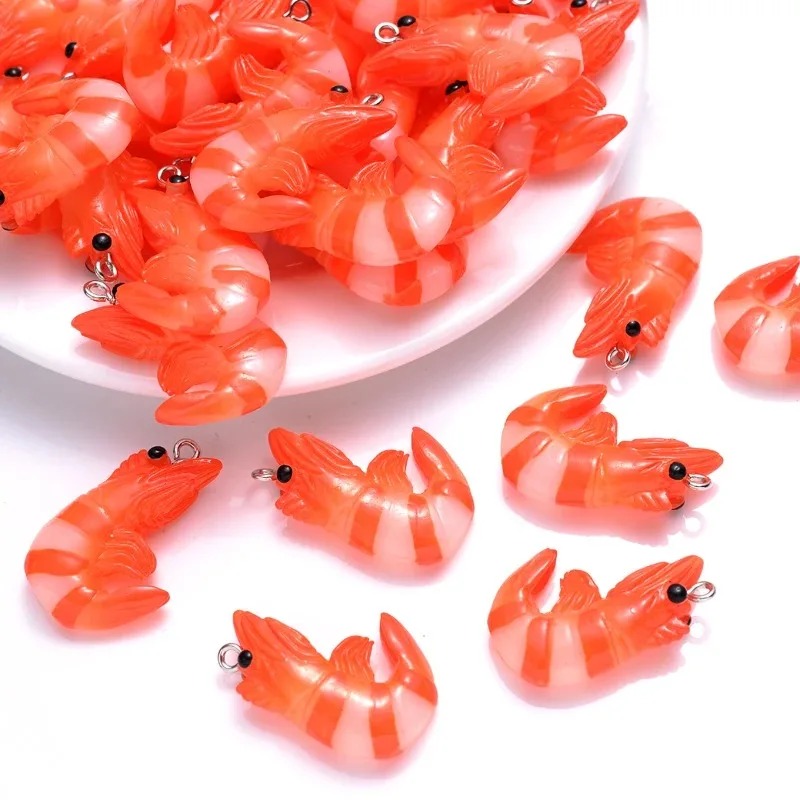 Resin Art Kits For Adults - จี้อะคริลิคเรซิ่นรูปอาหารทะเลการ์ตูน 10 ชิ้น จี้รูปกุ้งก้ามกราม 3 มิติ