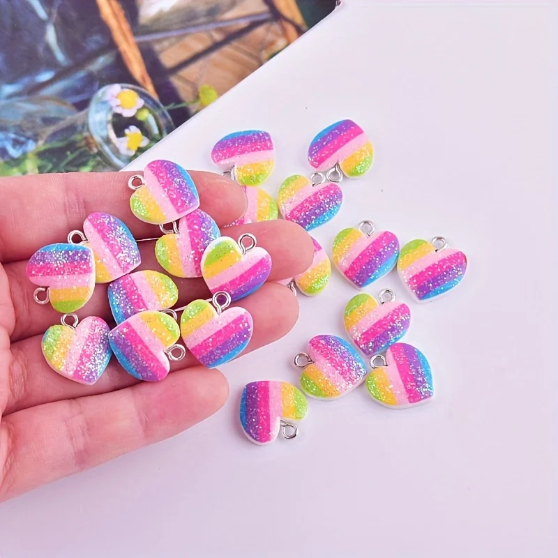Resin Art Kits For Adults - ชาร์มเรซิ่นรูปหัวใจหลากสี 10 ชิ้น จี้รูปหัวใจน่ารักหลากสี สำหรับทำเครื่องประดับ DIY