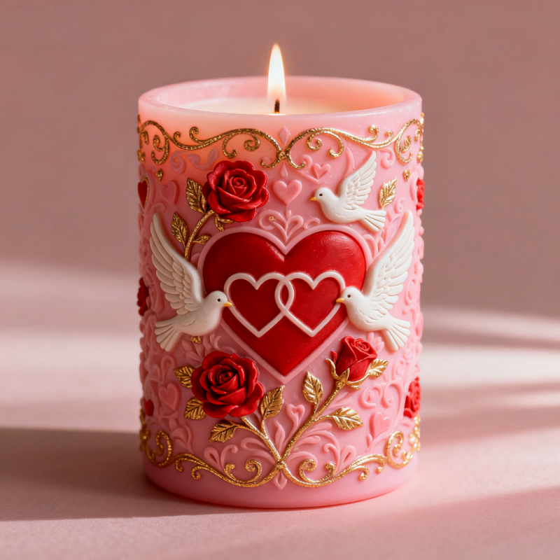 Resin Art Of Rose - แม่พิมพ์ซิลิโคนรูปเทียนรูปหัวใจคู่เชื่อมต่อกัน ลายนกพิราบขาว ลายใบกุหลาบ สำหรับงานศิลปะทำมือ กลิ่นหอมบำบัด ตกแต่งบ้าน