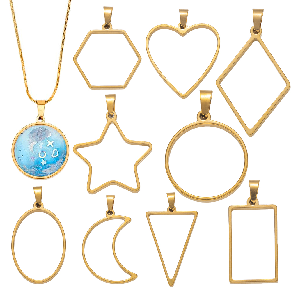 Resin Art Kits For Adults - แม่พิมพ์เรซิ่นสแตนเลสแบบเปิดด้านหลัง 5 ชิ้น สำหรับทำจี้ ต่างหู สร้อยคอ
