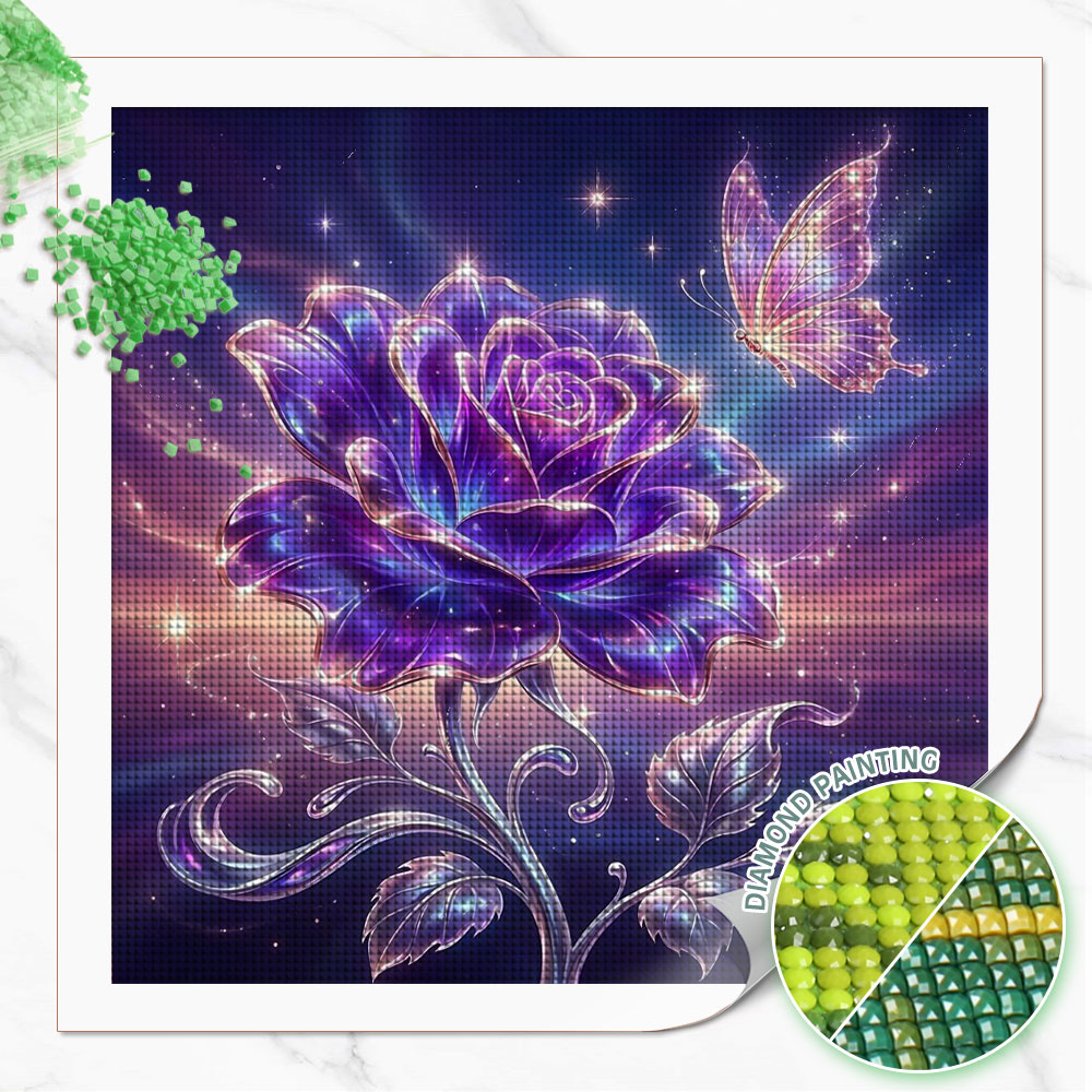 Resin Art Of Rose - ภาพวาดเพชรทรงกลมเต็มรูปแบบ Huacan ลายดอกกุหลาบ ผีเสื้อ ภาพโมเสกเพชร ดอกไม้