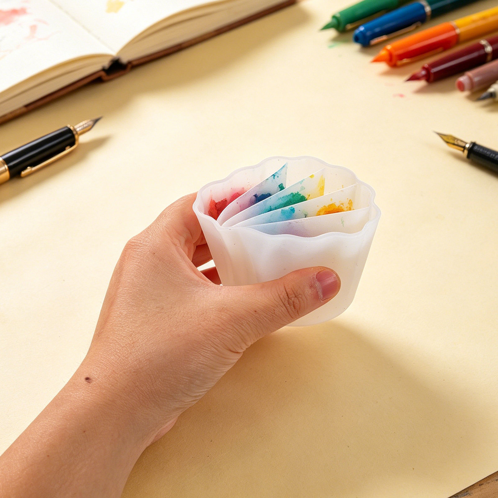 Resin Art Pouring - ถ้วยซิลิโคนแบ่งช่อง 4 ชิ้น สำหรับผสมสีเรซิน เทอีพ็อกซี่ งานศิลปะอะคริลิกแบบน้ำ