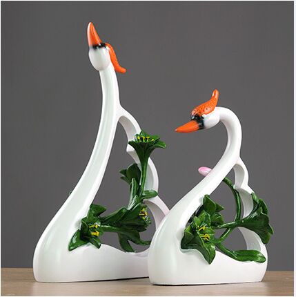 Resin Art Gift For Anniversary - คู่ Swan คนรักศิลปะตกแต่งเรซิ่นหงส์รุ่นรูปปั้นหัตถกรรมประติมากรรมห้องนั่งเล่นงานแต่งงานตกแต่งของขวัญ a2213