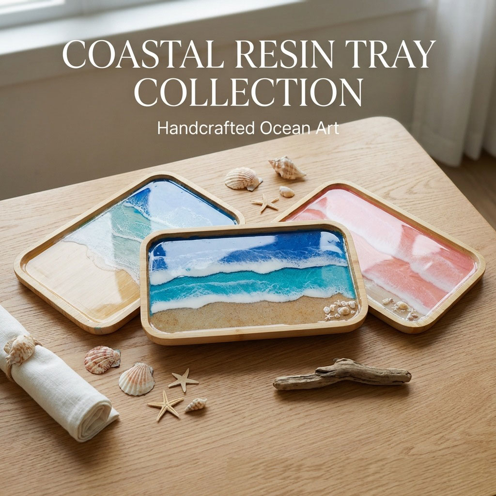 Resin Art Dining Table - ถาดตกแต่งงานศิลปะเรซิ่นอีพ็อกซี่ลายมหาสมุทร สำหรับโต๊ะกาแฟ โต๊ะอาหาร เคาน์เตอร์ ถาดไม้เสิร์ฟอาหาร ตกแต่งห้องครัว