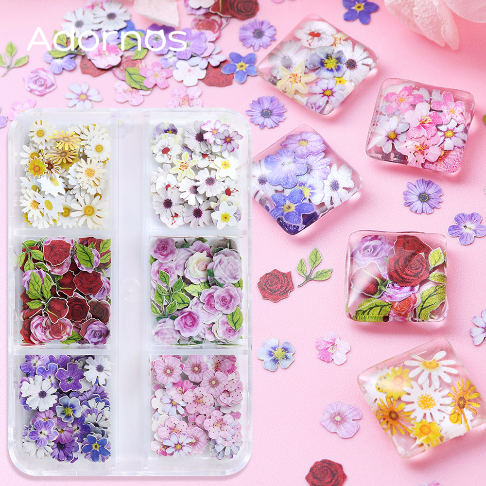 Resin Art Of Rose - 6 กริดดอกไม้เยื่อไม้ชิปอีพ็อกซี่เรซิ่นบรรจุผสม Rose Iris Vetiver ดอกไม้วันวาเลนไทน์