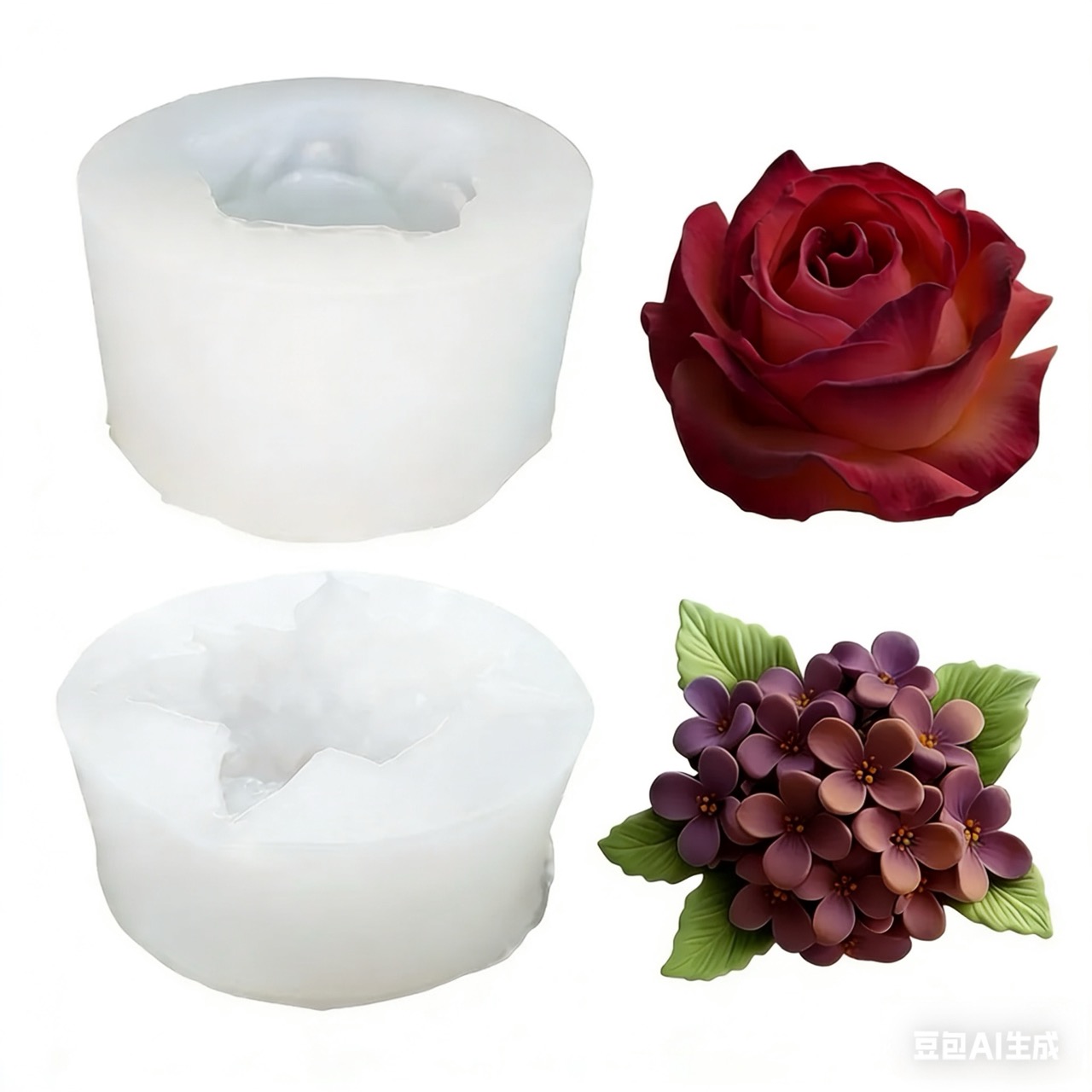 Resin Art Of Rose - แม่พิมพ์ซิลิโคนรูปดอกไม้ 3 มิติ 2 ชิ้น สีม่วงไลแลค