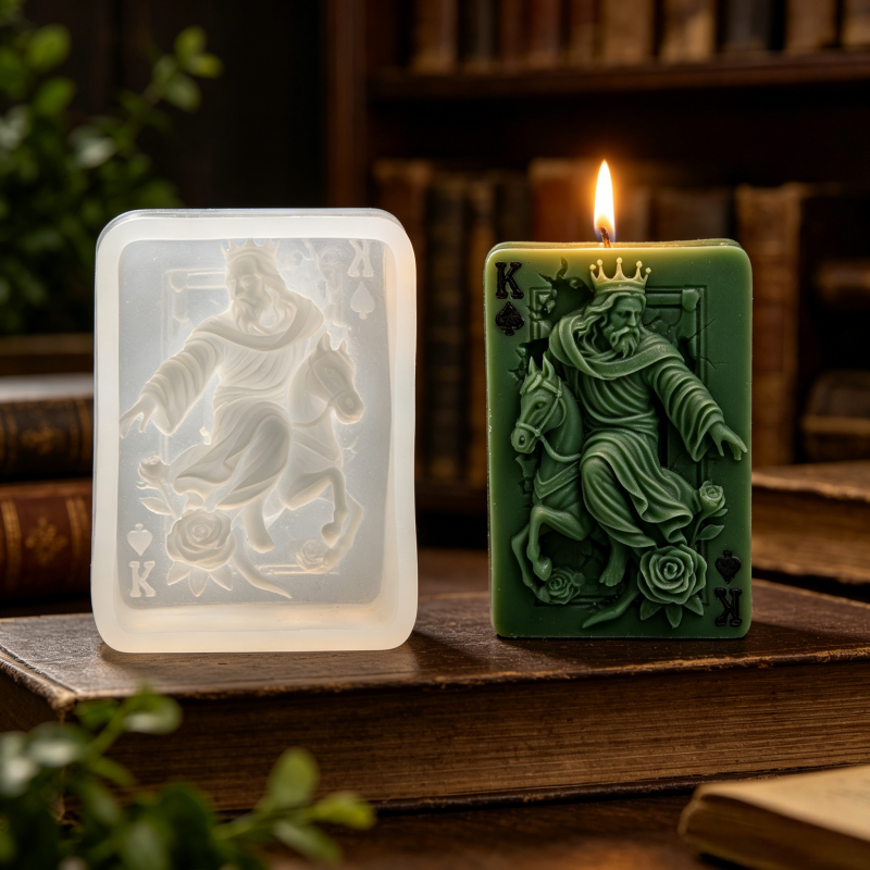 Resin Art Of Rose - แม่พิมพ์เทียนซิลิโคนรูปไพ่สเปดคิงวินเทจ 3 มิติ ลายม้าและดอกกุหลาบ แม่พิมพ์เรซิ่นทำสบู่ DIY