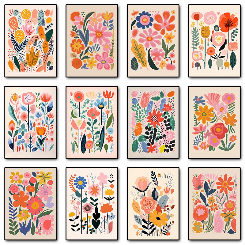 Resin Art With Flowers - โปสเตอร์ภาพประกอบดอกไม้สไตล์วินเทจกลางศตวรรษและภาพพิมพ์ภาพวาดเพชรภาพศิลปะติดผนังดอกไม้สำหรับห้องนั่งเล่นตกแต่งบ้าน