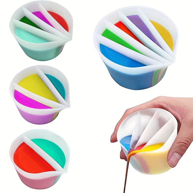 Resin Art Pouring - ถ้วยแบ่งส่วนแบบใช้ซ้ำได้ 4 ชิ้นพร้อมตัวแบ่ง - เหมาะสำหรับการเทสี, งานศิลปะของเหลว,