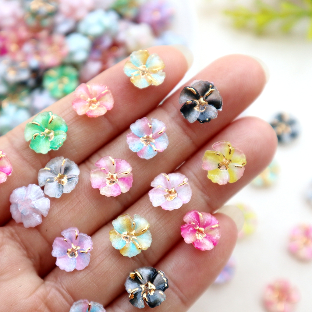 Resin Art With Flowers - 30 ชิ้น มินิเรซิ่นฟลาวเวอร์คาโบชองส์ - ชาร์มแบบแบนสีรุ้ง -