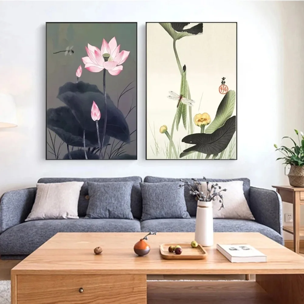 Resin Art With Flowers - วินเทจแบบดั้งเดิม ลายดอกบัว ใบไม้ ภาพวิวทิวทัศน์ โปสเตอร์ศิลปะ ภาพพิมพ์เพชรติดผนัง