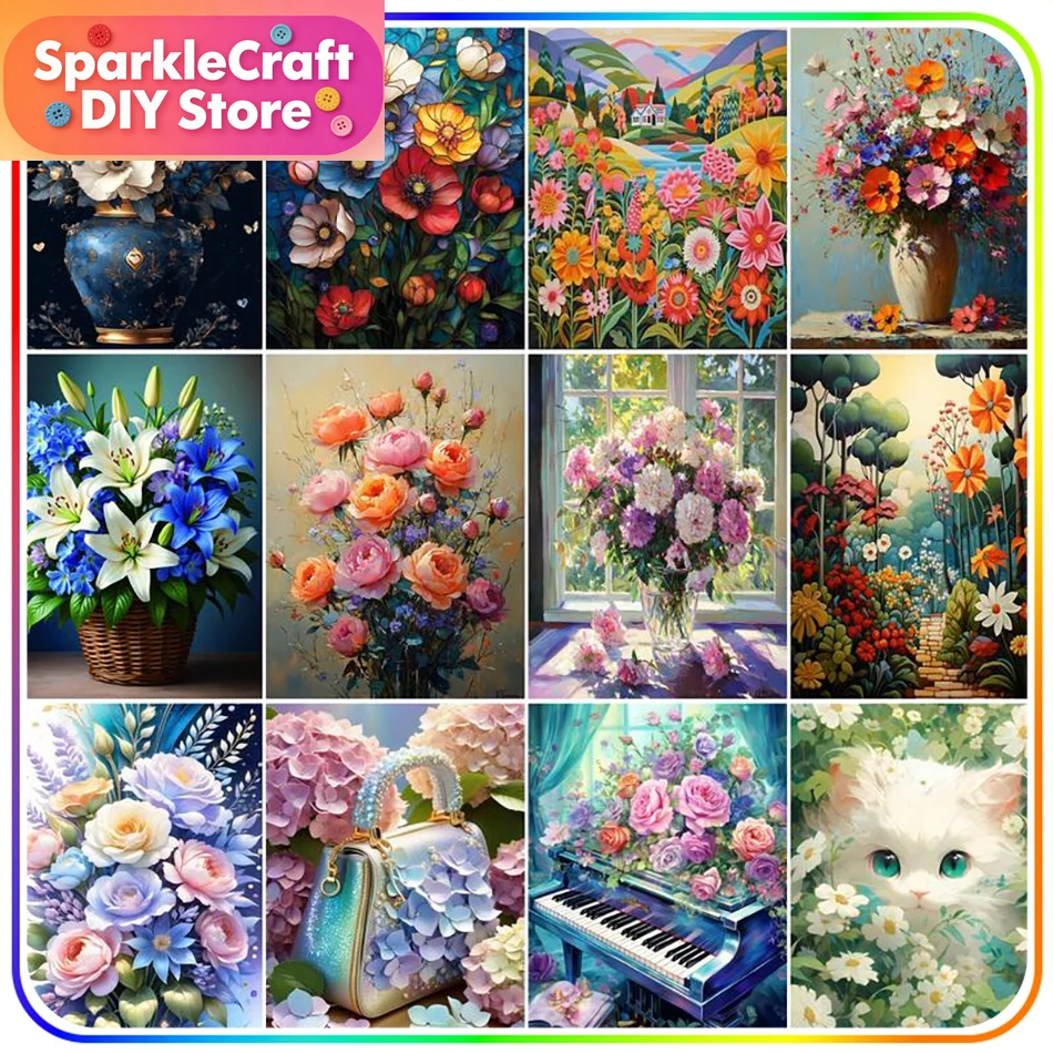 Resin Art With Flowers - ชุดภาพวาดเพชรไร้กรอบ 1 ชิ้น ลายดอกไม้ งานฝีมือปักเพชร 5