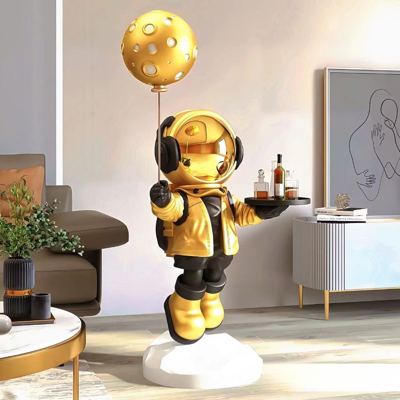 Resin Art Floor - ของตกแต่งบ้านรูปนักบินอวกาศขนาดใหญ่แบบตั้งพื้น พร้อมฟังก์ชั่นลำโพงบลูทูธ สำหรับตกแต่งบ้านอัจฉริยะ