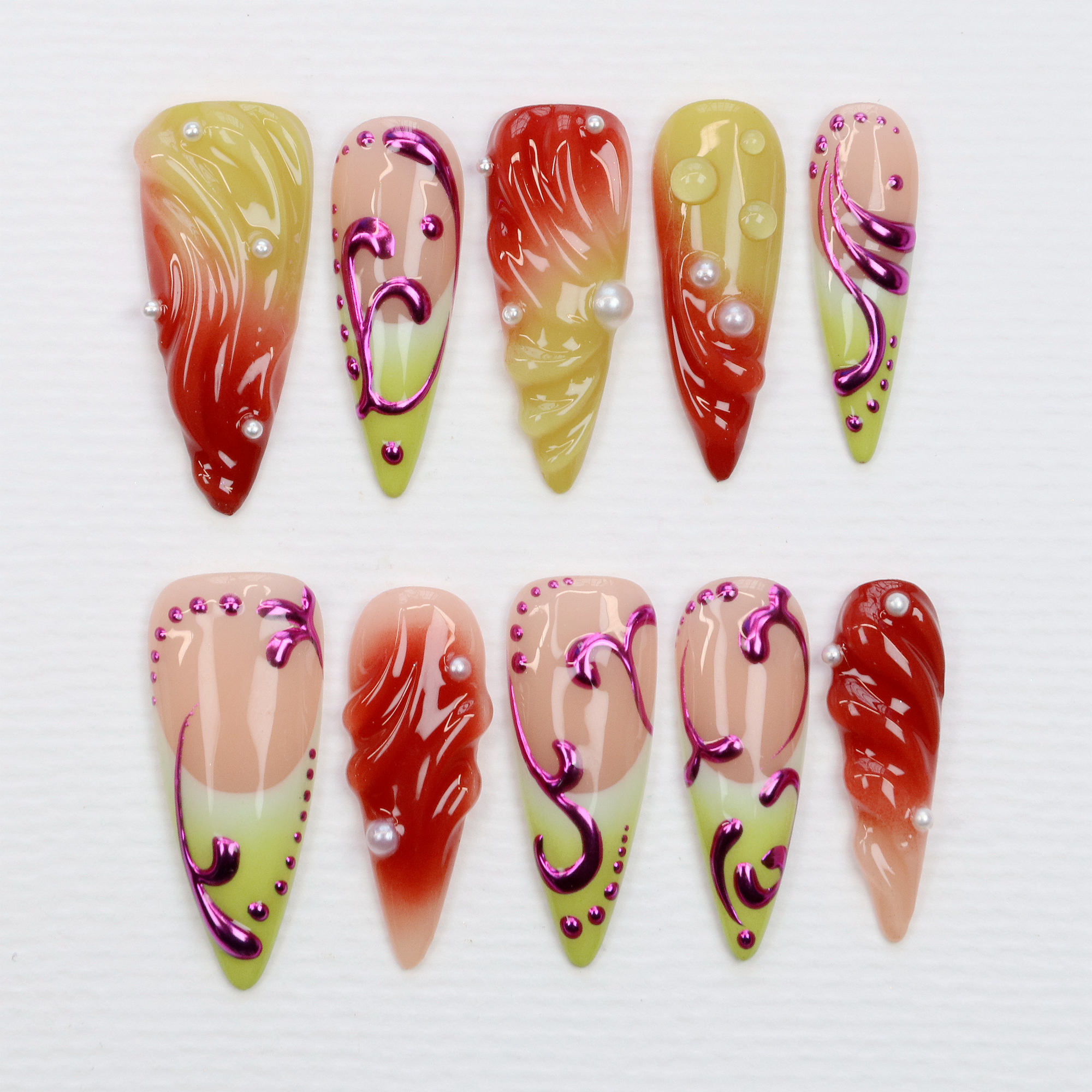 เล็บปลอมทรงสติเลตโต้ยาว 10 ชิ้ - Resin Art With Flowers บทวิจารณ์และราคา
