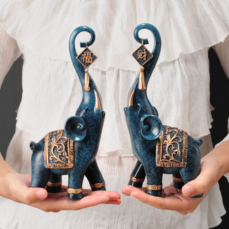 รูปปั้นช้างมงคลสไตล์จีน 1 คู่  - Resin Art Gift For Anniversary บทวิจารณ์และราคา